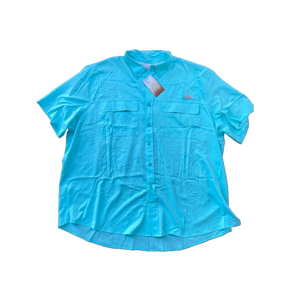 Ocean & Coast Aqua Blue Fishing Shirt Sz 2X Short Sleeve Mesh Lined Quick Drying